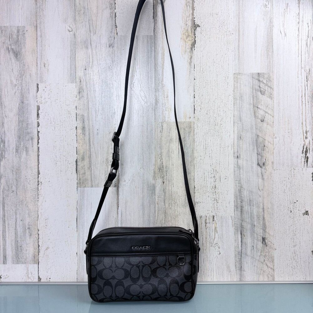 Coach Black Signature Monogram Graham Crossbody Camera Bag
